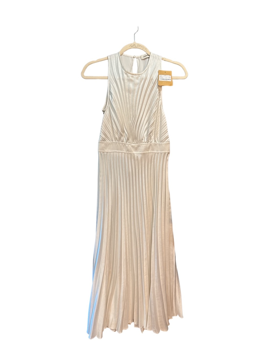 Sandro Sleeveless Pleated Maxi Dress in Light Cream